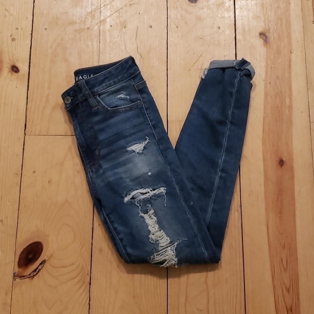 American Eagle 24" waist distressed super hi rise jeggings